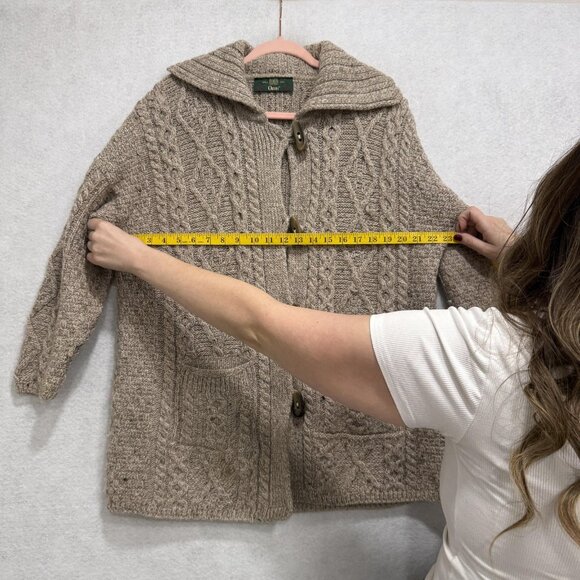 Made in Ireland Hooded Cardigan Sweater Womens Large Oatmeal Aran Cable Knit - Picture 9 of 15
